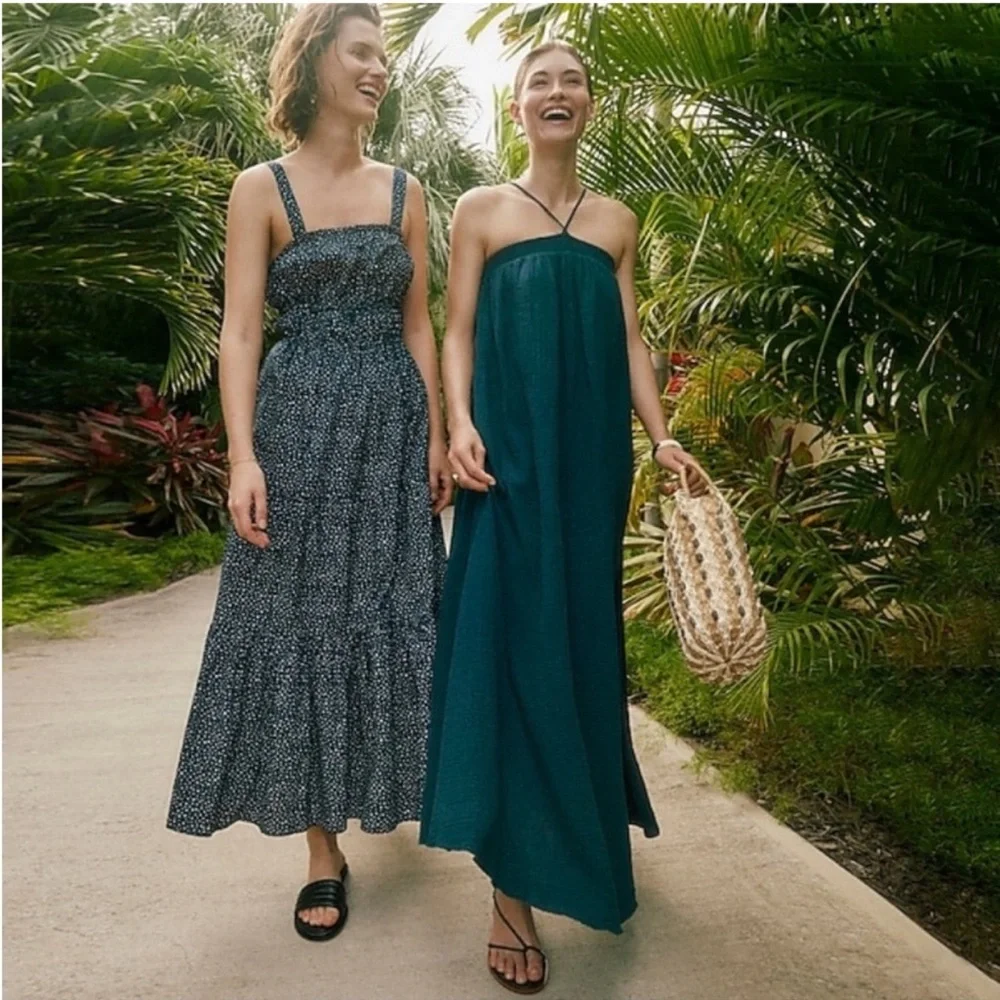 J. Crew Halter Maxi Dress In Soft Gauze Navy Blue 100% Cotton - XS